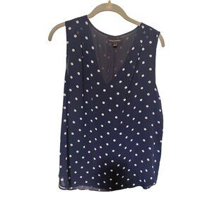 Banana Republic Tank Blouse Navy Blue White Polka dots V Neck Womans L